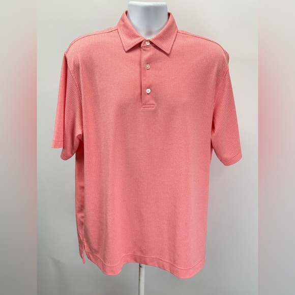 FOOTJOY Men's Coral/Pink grid pattern golf Polo shirt size L - Picture 5 of 12